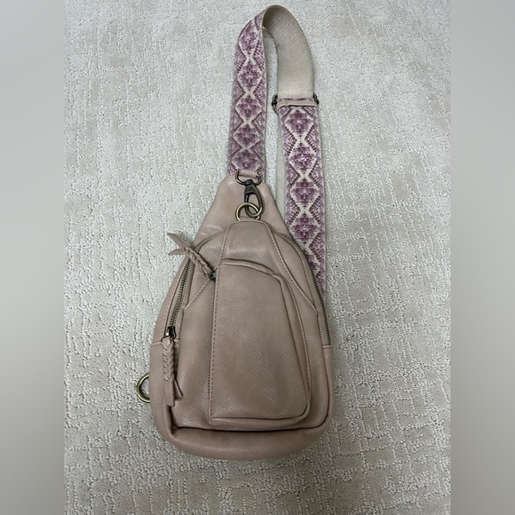 Antik Kraft Handbags - Antik Kraft Blush Crossbody Bag with Patterned Strap